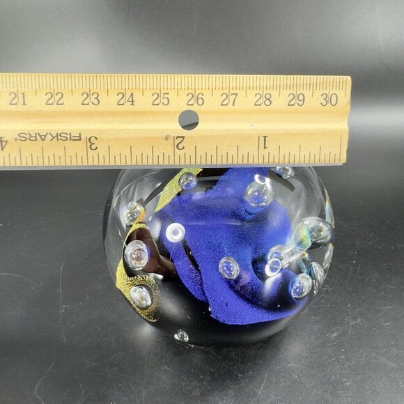 1976 Dichroic Art Glass Paperweight Round Multicolor Signed S65 Hand Blown Glass - Picture 7 of 16